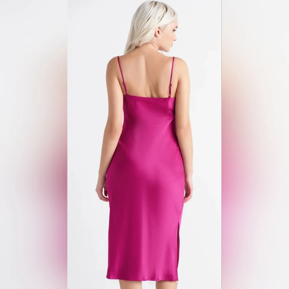 NWT DEX Fuschia  Berry Satin Slip Dress - Picture 3 of 10